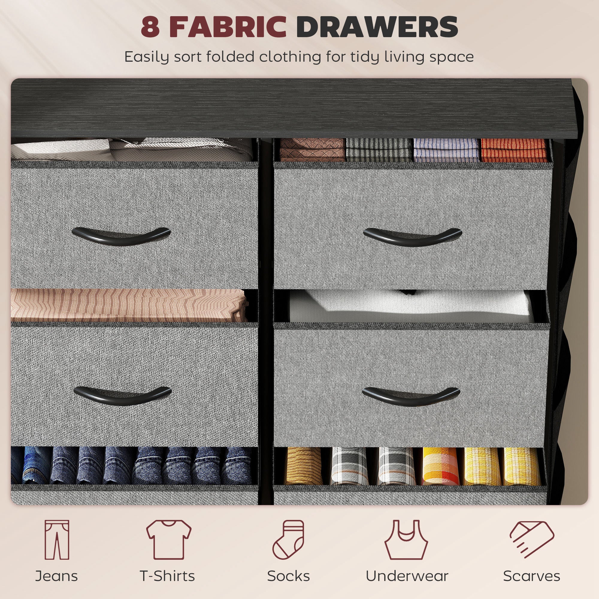 Chest of Eight Fabric Drawers - Charcoal Grey