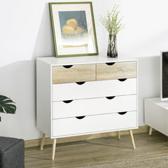 Nordic Style Chest of Drawers, 5 Drawer Dresser with 4 Tapered Legs and Groove Handles, Storage Organiser Side Cabinet for Bedroom, Living Room