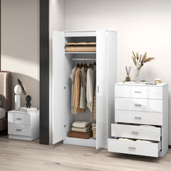 High Gloss 3 Piece Trio Bedroom Furniture Set Wardrobe + Chest Of Drawer + Bedside White