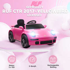 AIYAPLAY Licensed RUF CTR 2017-Yellowbird Electric Car for Kids, with Remote Control, Soft Start, MP3 Player, LED Lights, Pink