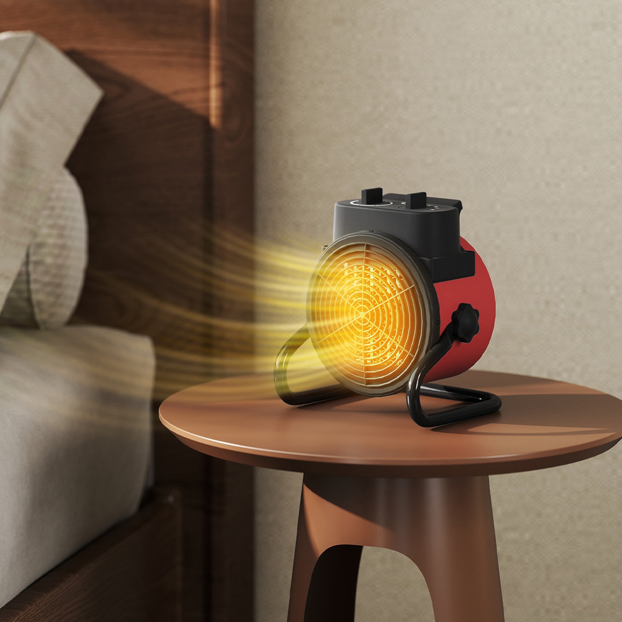 Fynco - 2000W Portable Ceramic Electric Heater with Fan - Red