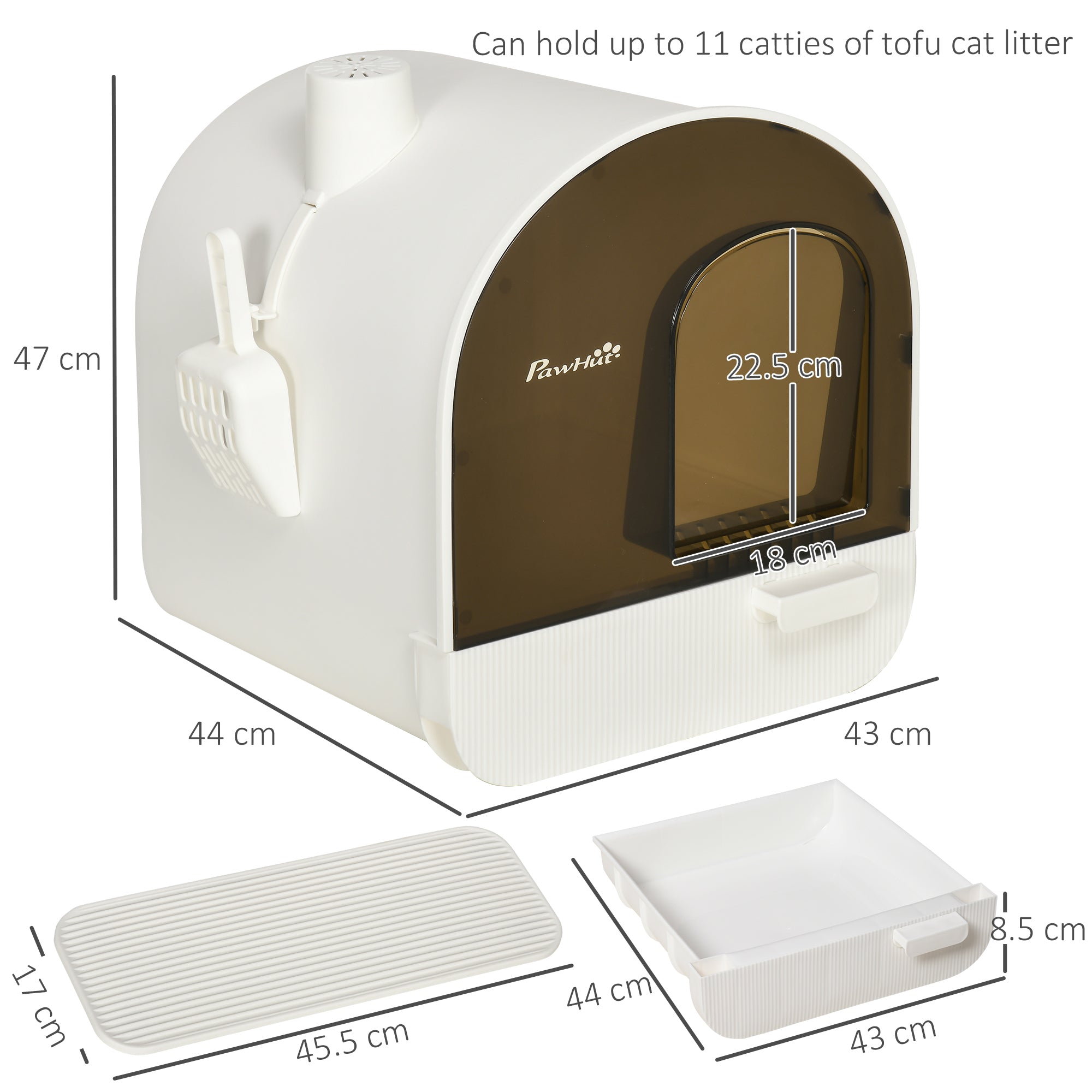 Hooded Cat Litter Box, Kitten Litter Tray, with Lid, Scoop, Filter, Flap Door