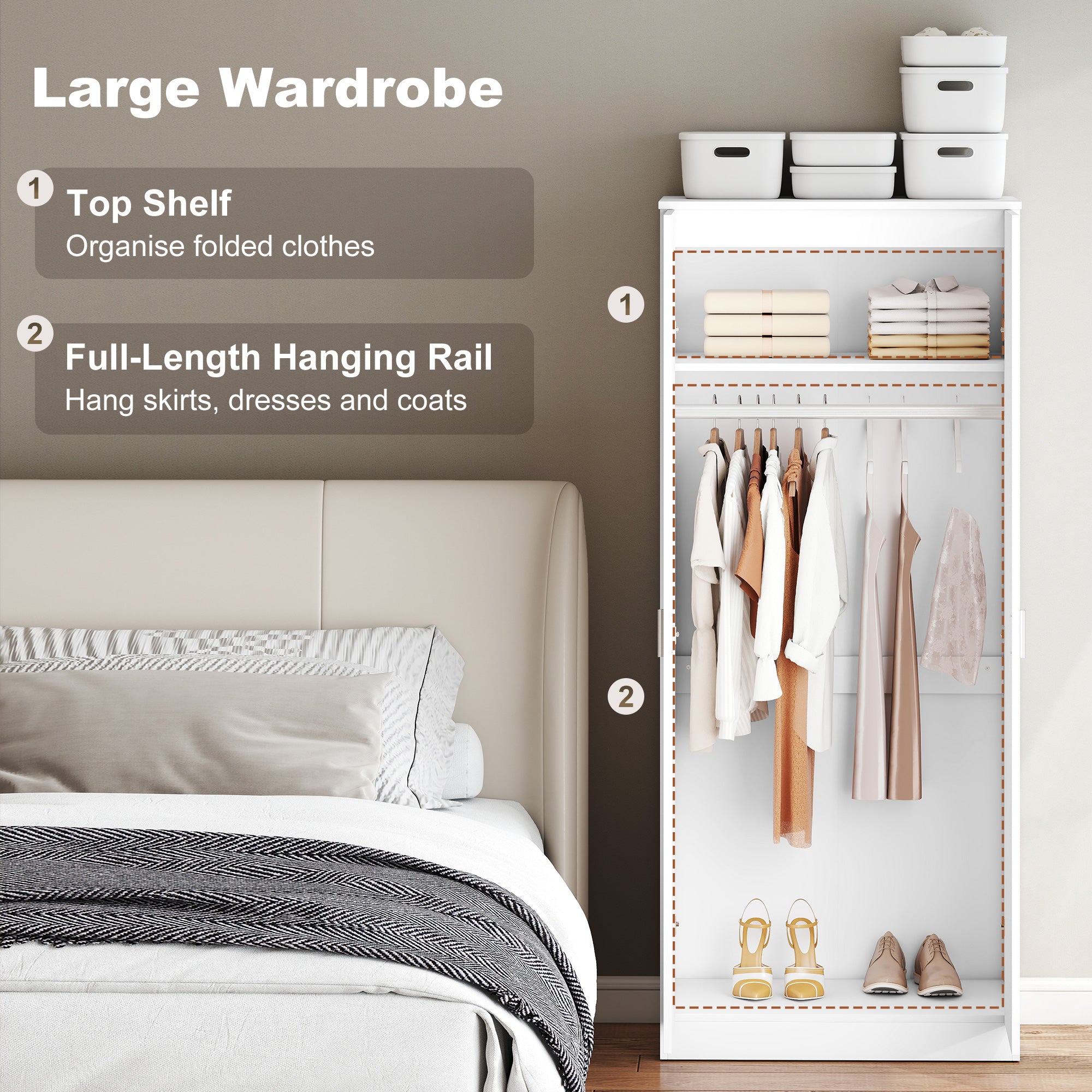High Gloss 3 Piece Trio Bedroom Furniture Set Wardrobe + Chest Of Drawer + Bedside White