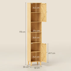 Fynco - Multi-Storage Bamboo Door Bathroom Cabinet - Natural Finish