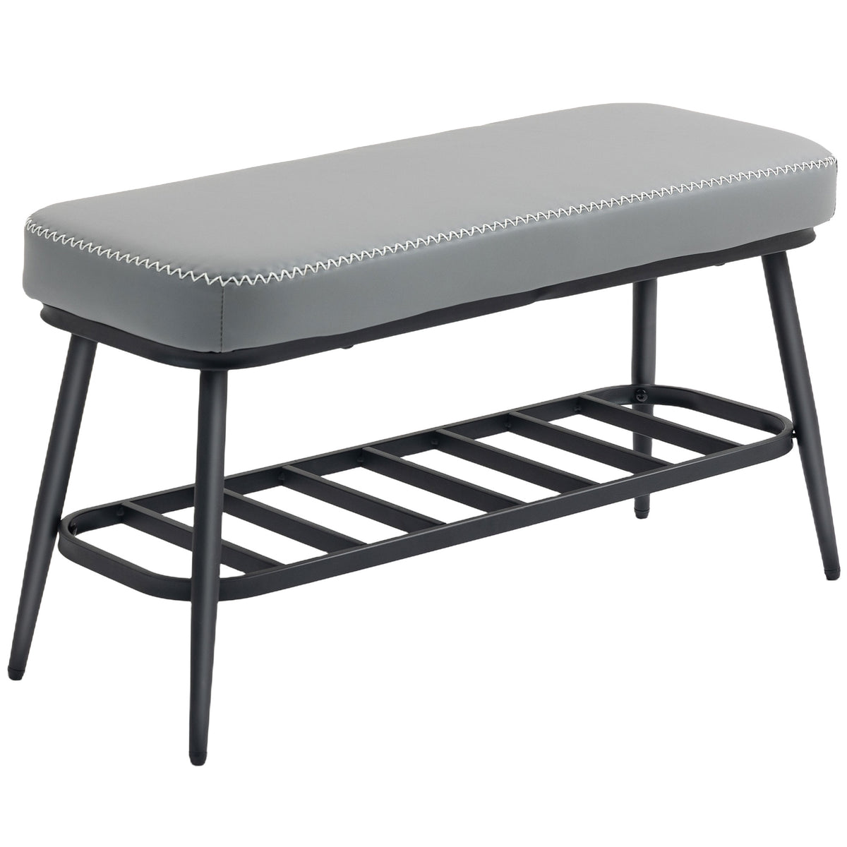 Fynco - PU Leather Shoe Storage Bench - Grey