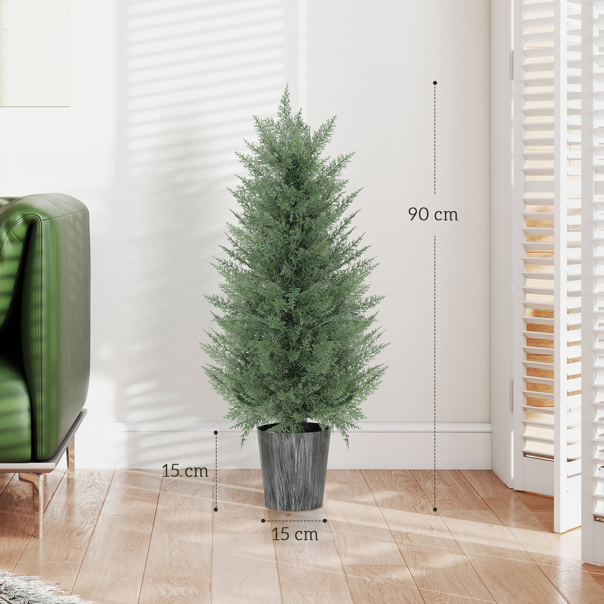 Fynco - 90cm Artificial Cypress Trees Set of 2, UV Resistant Artificial Plants with Decorative Pot, Fake Plants for Indoor Outdoor Decor, Green
