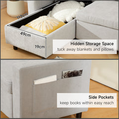 L Sofa Bed, with Storage - Light Grey