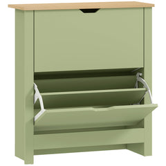 Fynco - Slim Shoe Cabinet, Narrow Shoe Cupboard with 2 Flip Drawers, Adjustable Shelves for 12 Pairs of Shoes, Green