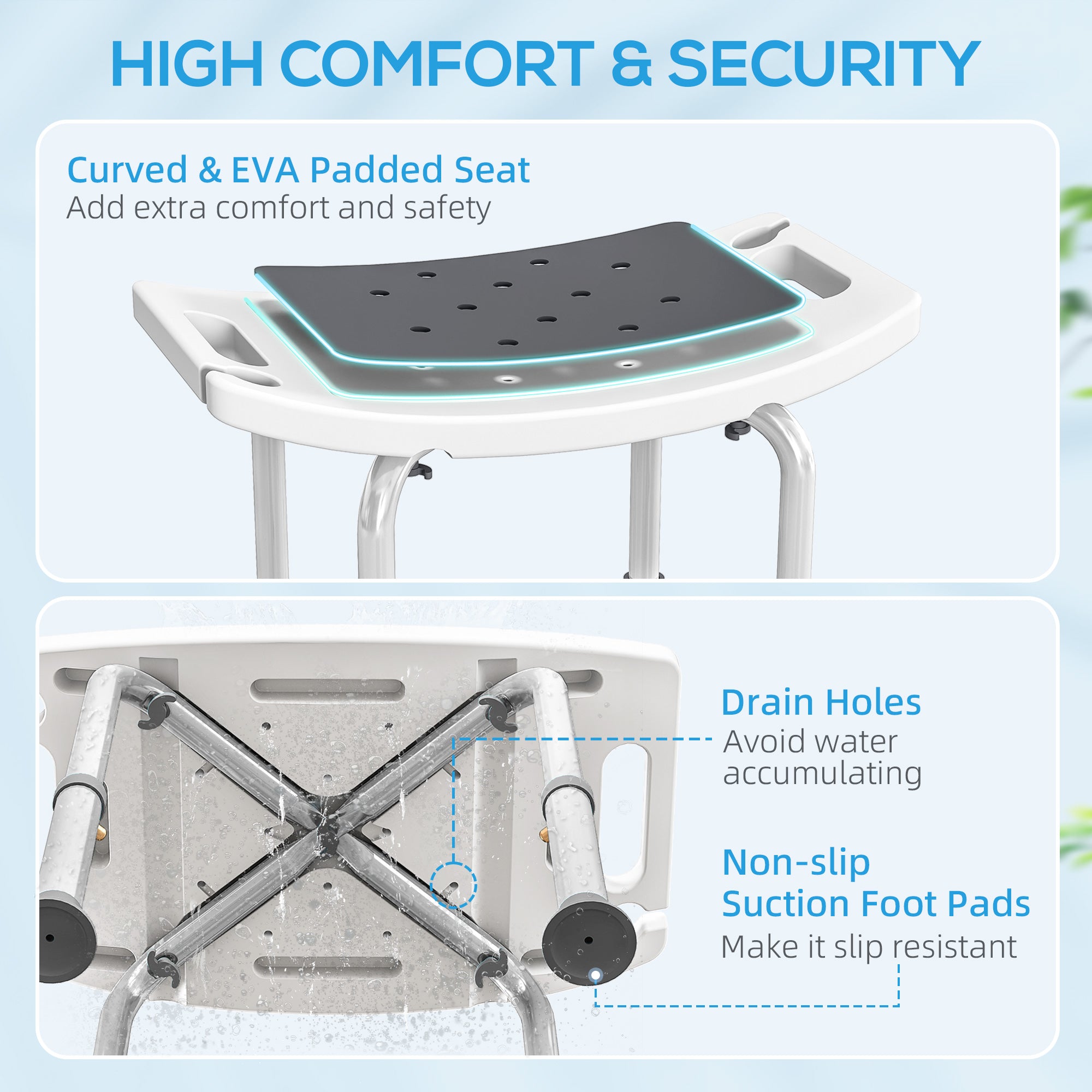 Fynco - Shower Chair, Adjustable Height Shower Stool with Aluminium Frame and Non-Slip Feet, Bathtub Stool Seat for Elderly Disabled Handicap, Grey