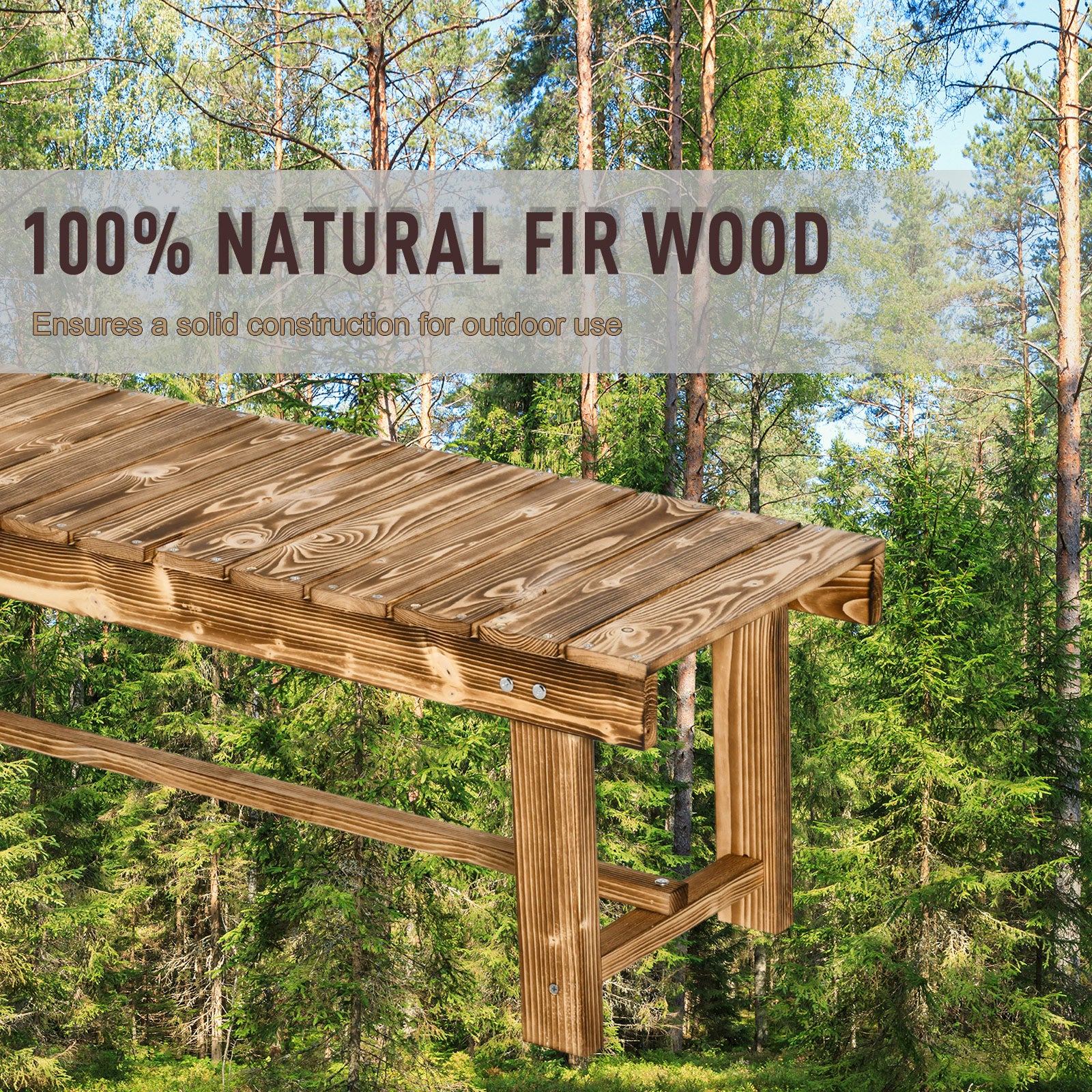 1 Piece 2-seater Outdoor Indoor Wooden Garden Bench Fir Patio Loveseat, 110L x 38W x 35Hcm, Carbonised