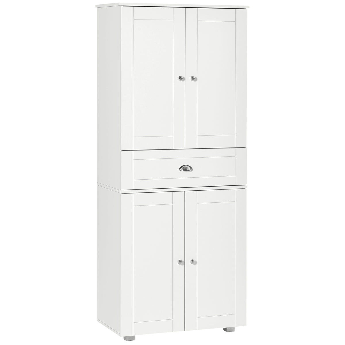Fynco - Freestanding Tall Kitchen Cupboard Storage Cabinets with Drawer and 3 Adjustable Shelves for Dining Room, Living Room, White
