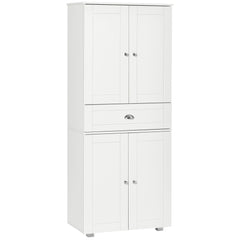 Fynco - Freestanding Tall Kitchen Cupboard Storage Cabinets with Drawer and 3 Adjustable Shelves for Dining Room, Living Room, White