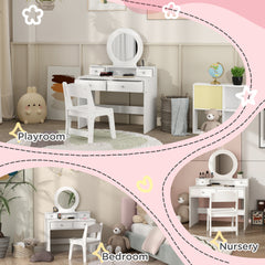 AIYAPLAY Kids Dressing Table Set Kids Make up Table with Stool and Mirror, Storage Drawers, Gift for Aged 3-8
