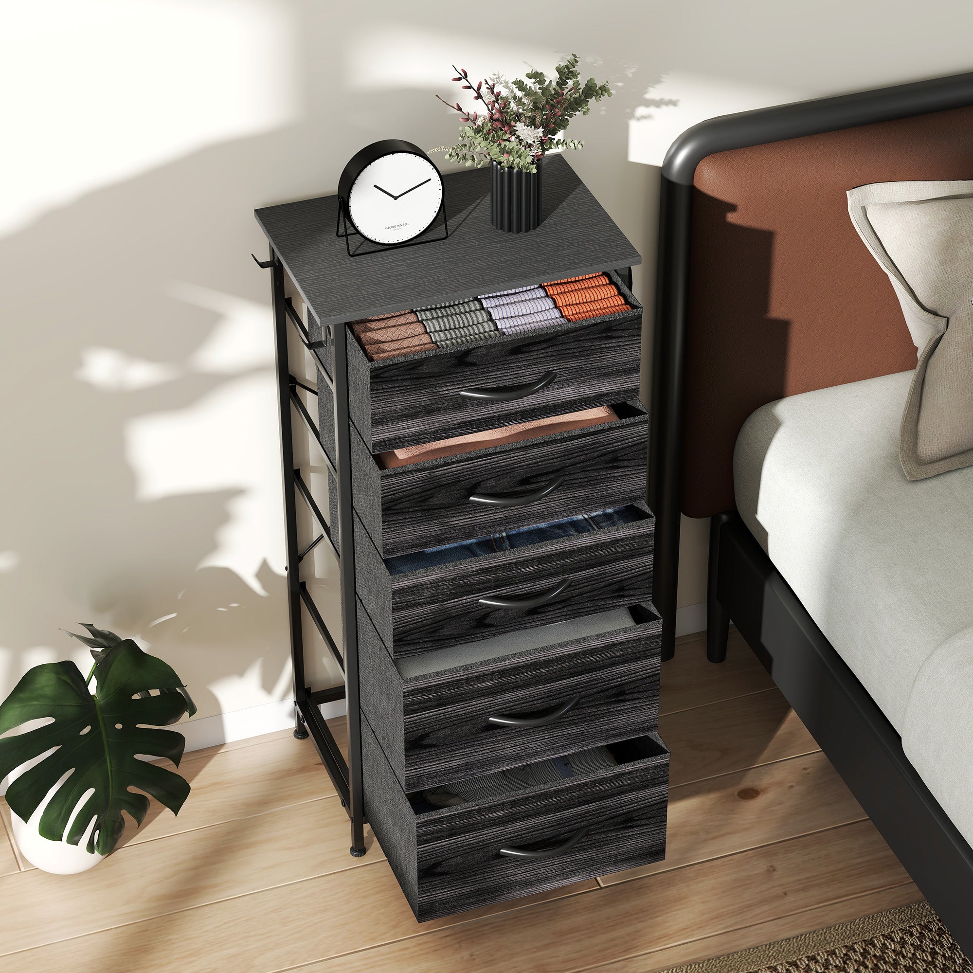Chest of Five Fabric Drawers - Black