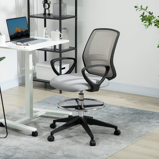 100-120cm Draughtsman Office Chair, with Footrest - Light Grey