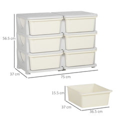 Kids Storage Unit, with Six Drawers - Cream