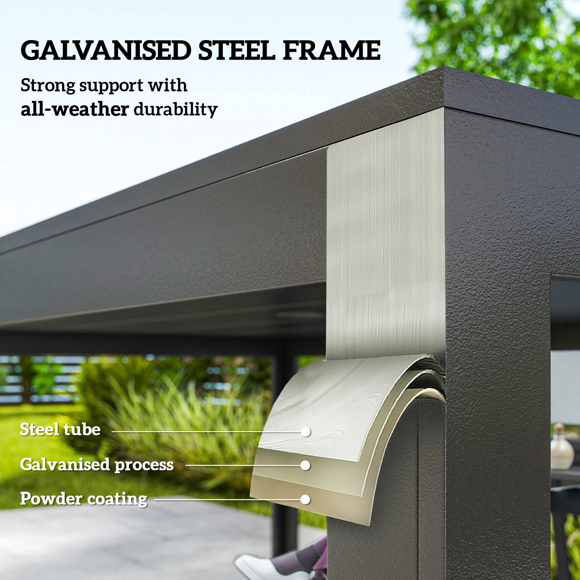 Seven-Piece Minimal Metal Garden Dining Set, with Parasol Hole - Black