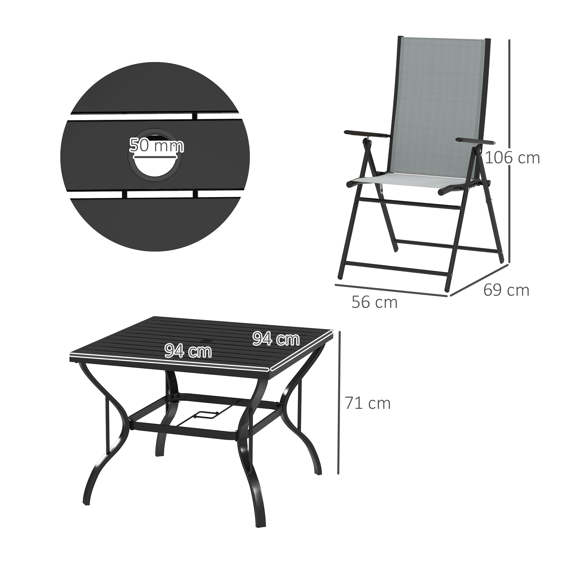 Five-Piece Steel Frame Patio Set - Grey/Black