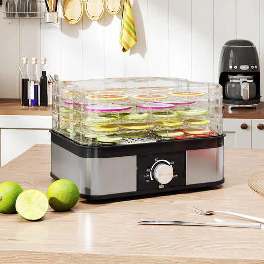 Fynco - 5 Tier Food Dehydrator, 245W Stainless Steel Food Dryer Machine with Adjustable Temperature for Drying Fruit, Meat, Vegetable, Jerky and Pet Treat, Black
