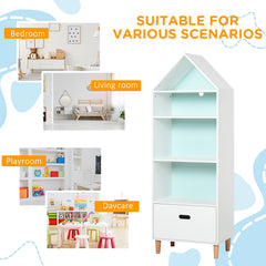 Kids Children Wooden Bookcase w/Drawer Bedroom Furniture Bookshelf Storage Rack Display Unit Toys Games Organisation Cabinet Pink Blue Back Panel 50 x 30 x 142 cm