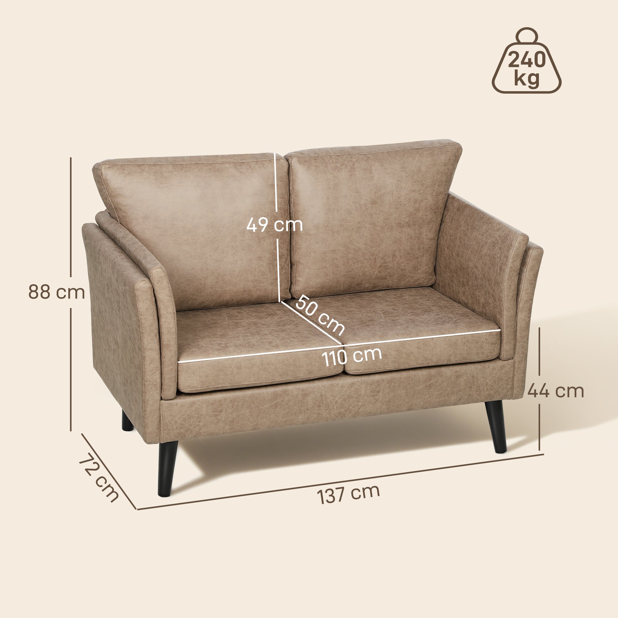 Fynco - Two-Seater Leathaire Sofa - Light Brown