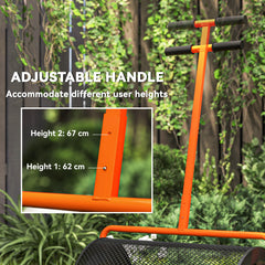 Compost Spreader, 24" Peat Moss Spreader with Height Adjustable T Shaped Handle and Metal Mesh Basket, Garden Spreader for Seeding, Spreading Manure, Orange