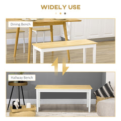 102 cm Wood Dining Bench for 2 People, Wooden Bench for Kitchen, Dining Room, Entryway, White
