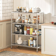 Fynco - 4-Tier Bakers Rack with Storage, Stainless Steel Microwave Stand with Adjustable Shelves for Small Spaces, Kitchen Storage Unit for Spices, Pots and Pans, Silver Tone