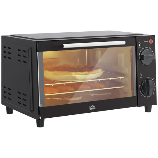Mini Oven, 9L Countertop Electric Grill, Toaster Oven with Adjustable Temperature, Timer, Dishwasher Safe Baking Tray and Wire Rack, 750W, Black