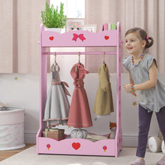 AIYAPLAY Kids Clothes Rail with Two Shelves, for 3-8 Years, Pink