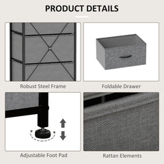 Fabric Chest of Drawers, Industrial Bedroom Dresser with 5 Fabric Drawers, Steel Frame and Wooden Top for Nursery, Living Room, Hallway, Rustic Brown and Grey