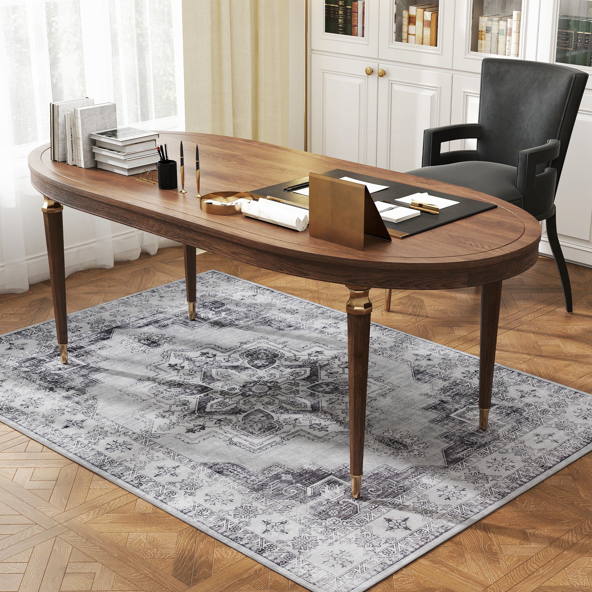 Fynco - Vintage Area Rug, Non-Slip Washable Rug, Flannel Floor Carpet for Living Room, Bedroom, Dining Room, Home Office, 170 x 120 cm, Grey