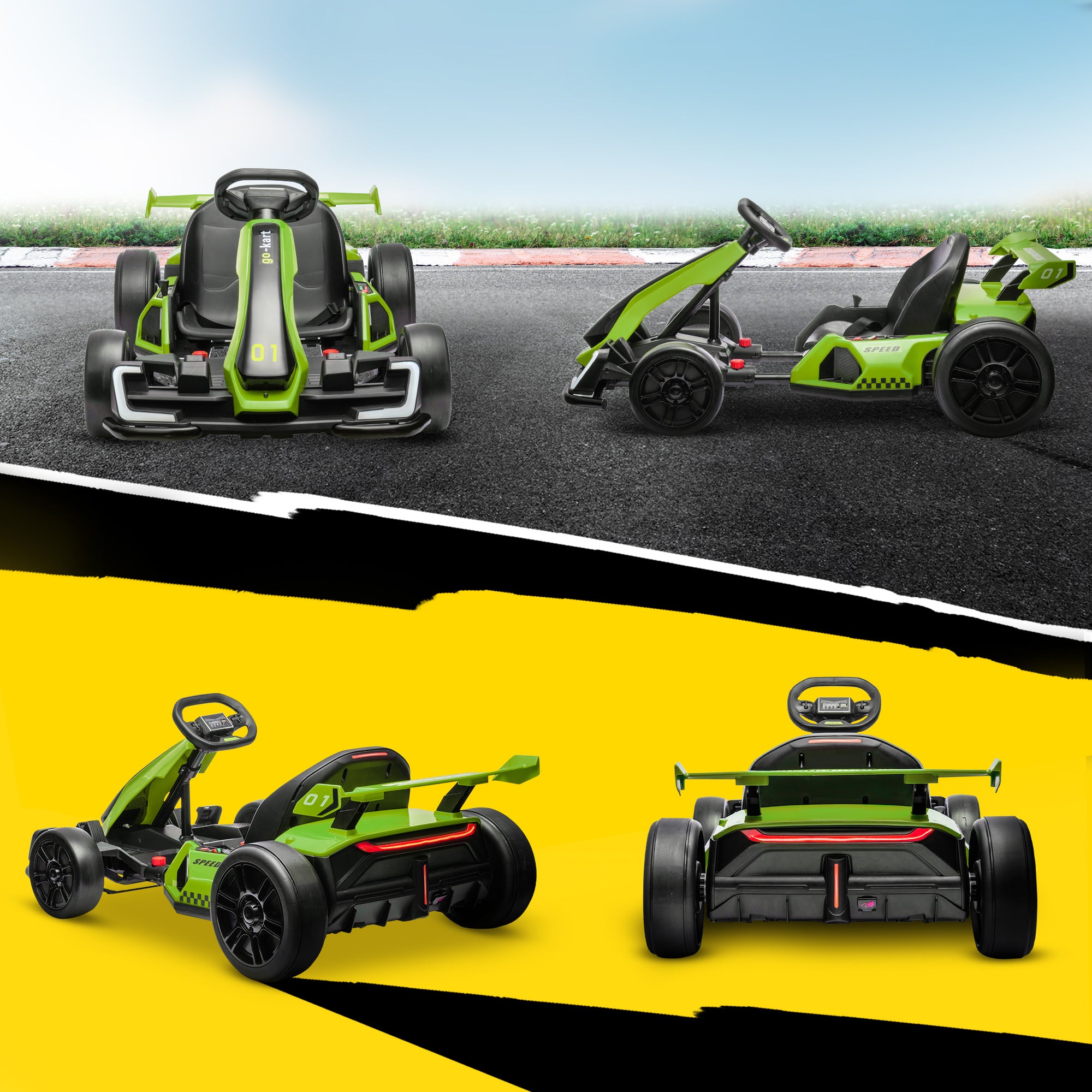 24V Electric Go Kart for Kids with Adjustable Seat for 6-12 Years, Green