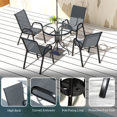 Five-Piece Steel Patio Set, with Glass-Top Table - Dark Grey
