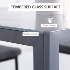 Modern Square Dining Table for 2-4 People, with Glass Top & Metal Legs for Dining Room, Living Room, Grey
