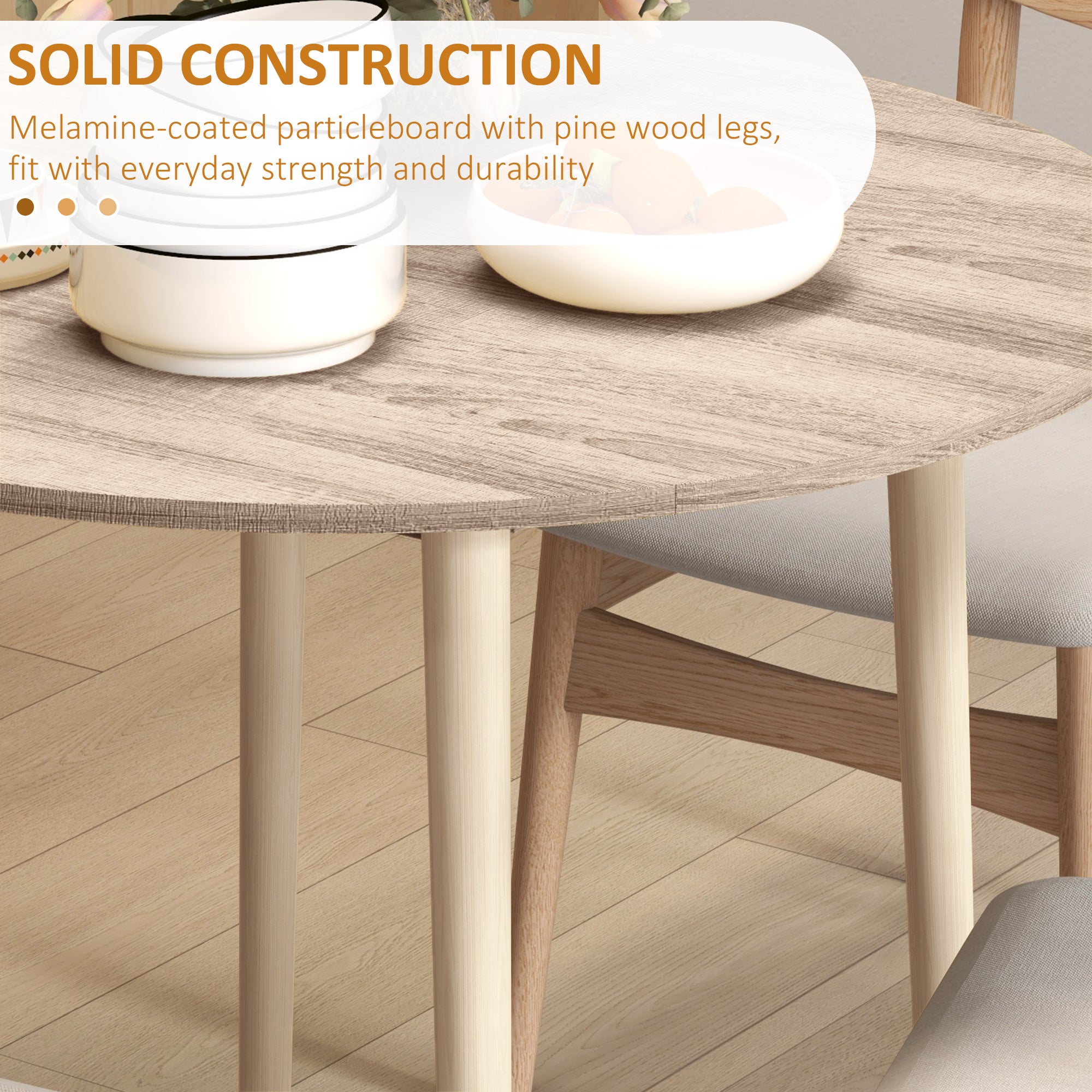 Folding Dining Table for 4, Round Drop Leaf Table, Modern Space Saving Small Kitchen Table with Wood Legs for Dining Room, Natural