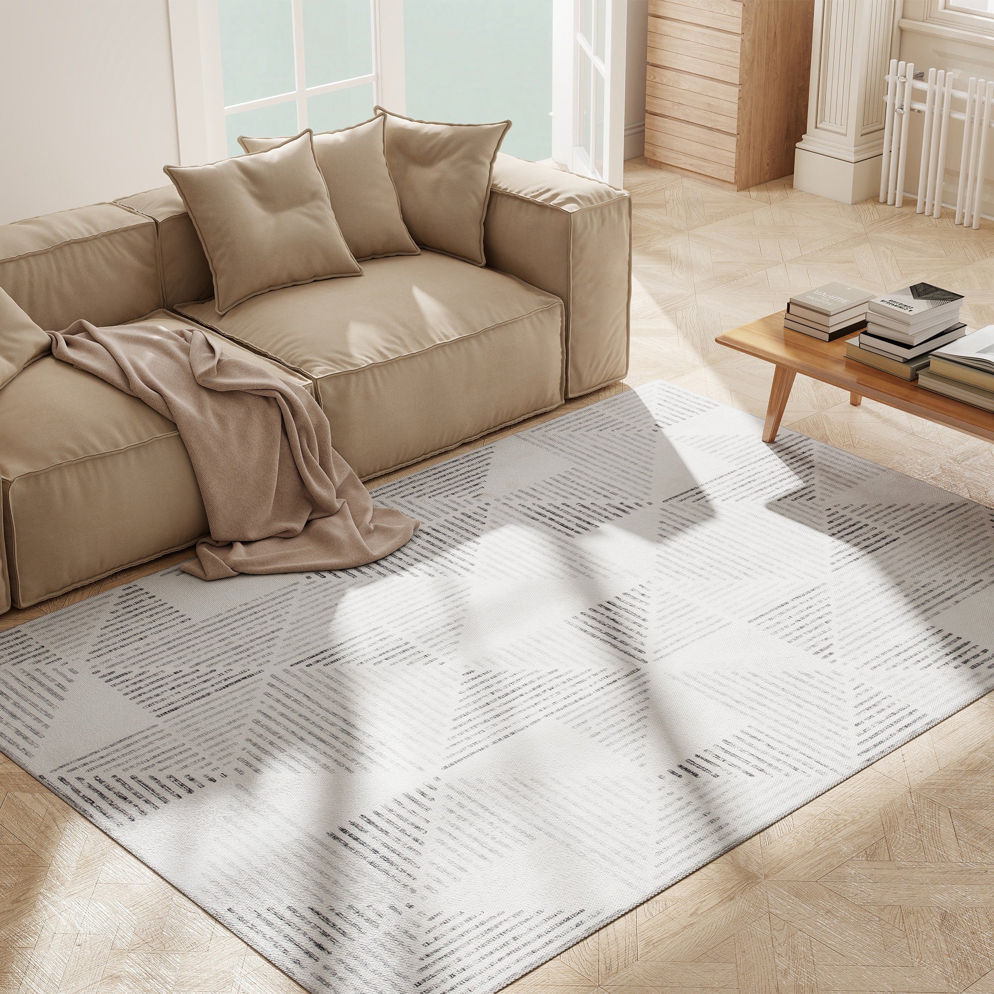 Fynco - Modern Area Rug, Geometric Pattern Non-Slip Washable Rug, Soft Floor Carpet for Living Room, Bedroom, Dining Room, Home Office, 230 x 160 cm, Grey