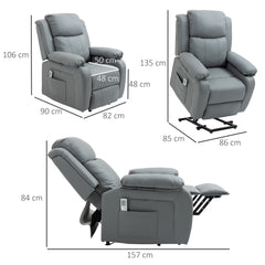 Riser and Recliner Chair with Massage, Heat, Power Lift Recliner Chair for Elderly with Remote Control, Extended Footrest, Dual Side Pockets, Overstuffed Electric Reclining Armchair, Grey