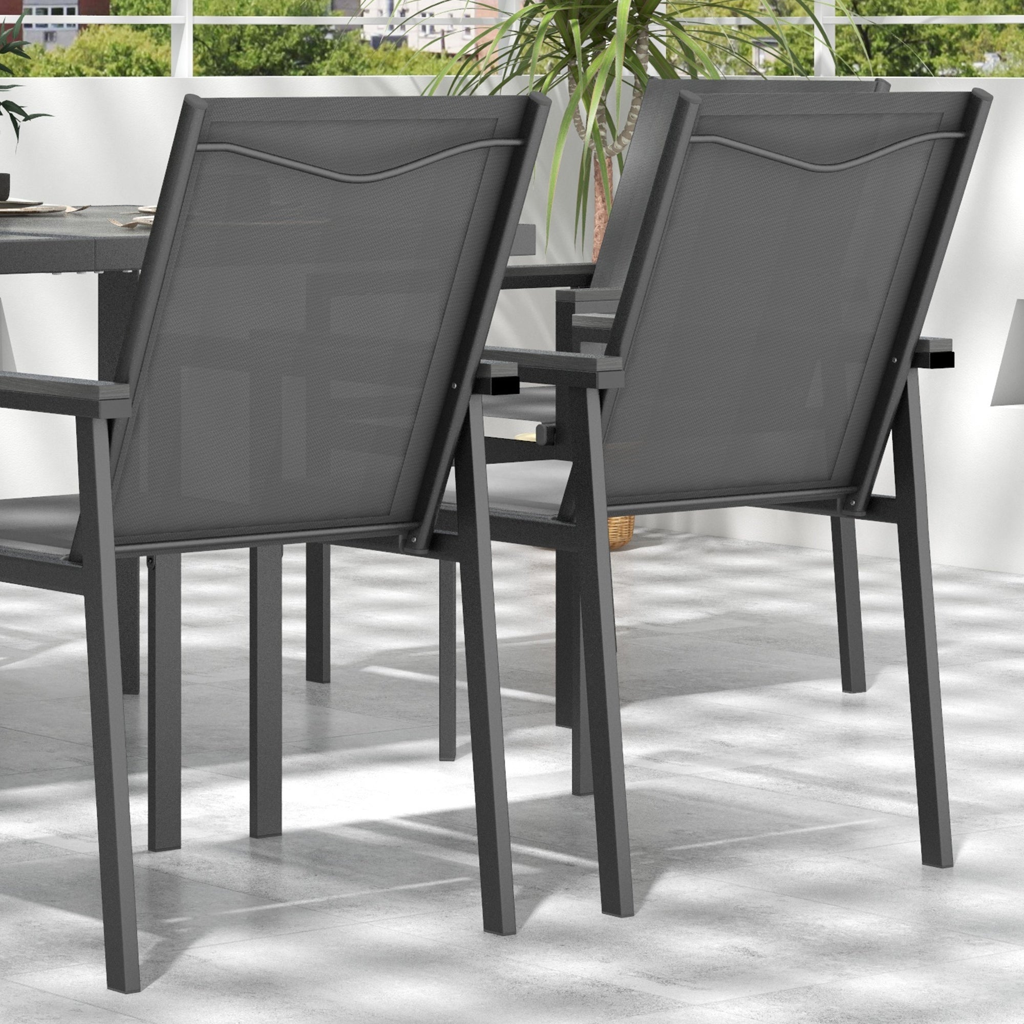 Seven-Piece Metal Dining Set, with Glass-Top Table - Grey