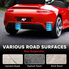 AIYAPLAY Kids Electric Car, 12V Licensed RUF GT Ride on Car with Suspension, Remote Control, Music, for 3-5 Years, Red