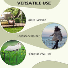 Fynco - Decorative Garden Fencing, 8PCs Outdoor Picket Fence Panels, Rustproof Metal Wire Landscape Flower Bed Border Edging Animal Barrier, Black