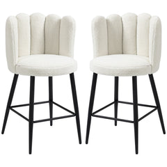 Bar Stools Set of 2, Faux Cashmere Upholstered Breakfast Bar Chairs, Modern Kitchen Stools with Backs, Footrest and Steel Base, Cream