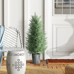 Fynco - 90cm Artificial Cypress Trees Set of 2, UV Resistant Artificial Plants with Decorative Pot, Fake Plants for Indoor Outdoor Decor, Green