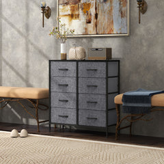 Fabric Chest of Drawers, Industrial Bedroom Dresser with 8 Fabric Drawers, Steel Frame and Wooden Top for Nursery, Living Room, Hallway, Black