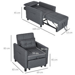 Linen-Look Single Chair Bed - Grey