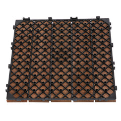 27 Pcs Solid Wood Interlocking Decking Tiles For Patio, Balcony, Roof Terrace, Hot Tub, Brown, (30 x 30 cm Per Piece)