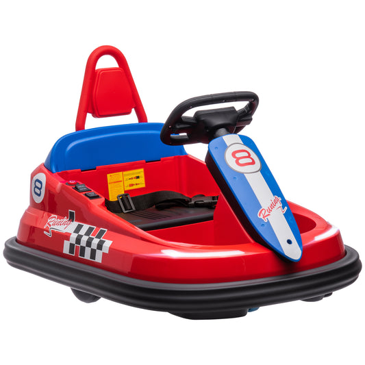6V Electric Kids Bumper Car, 6V Spin Waltz Car, with Music, Horn, Lights - Red