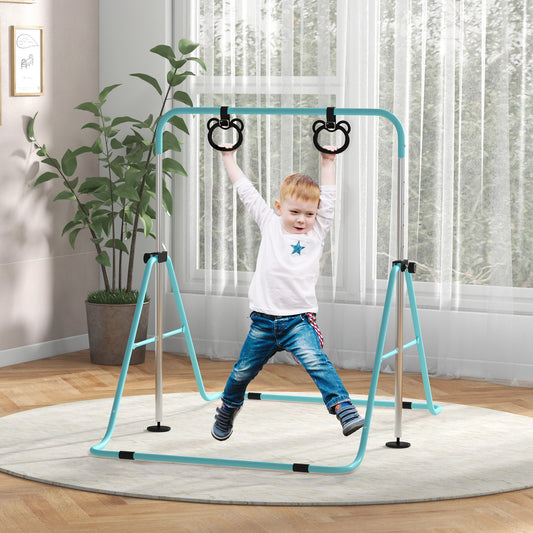 Adjustable Height, Foldable Kids Gymnastics Bar w/ Non-slip Rubber Floor Rings, for 3+ Years, Green