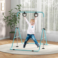 Adjustable Height, Foldable Kids Gymnastics Bar w/ Non-slip Rubber Floor Rings, for 3+ Years, Green