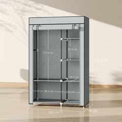 Fabric Wardrobe, Portable Wardrobe with 6 Shelves, 1 Hanging Rail, Foldable Closets, 103 x 43 x 162.5 cm, Light Grey